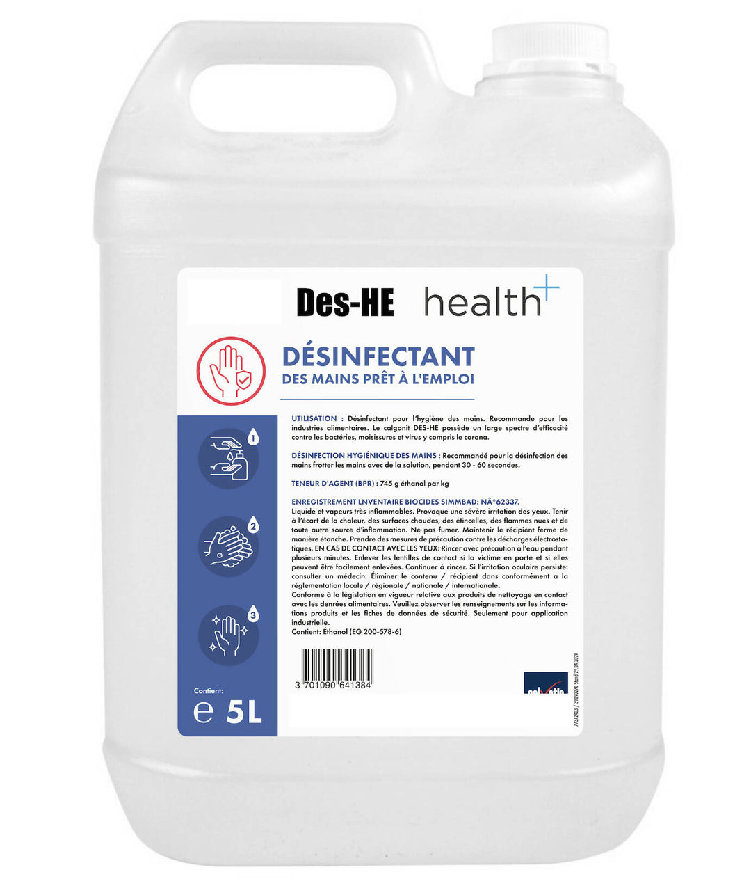 Solution hydroalcoolique - bidon de 5 litres - Health+