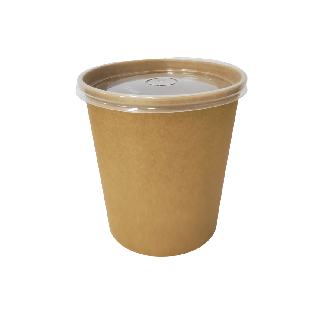Pot kraft + couvercle PP 960mL / 32oz 11,8x9,3x13,1cm (500 unités)