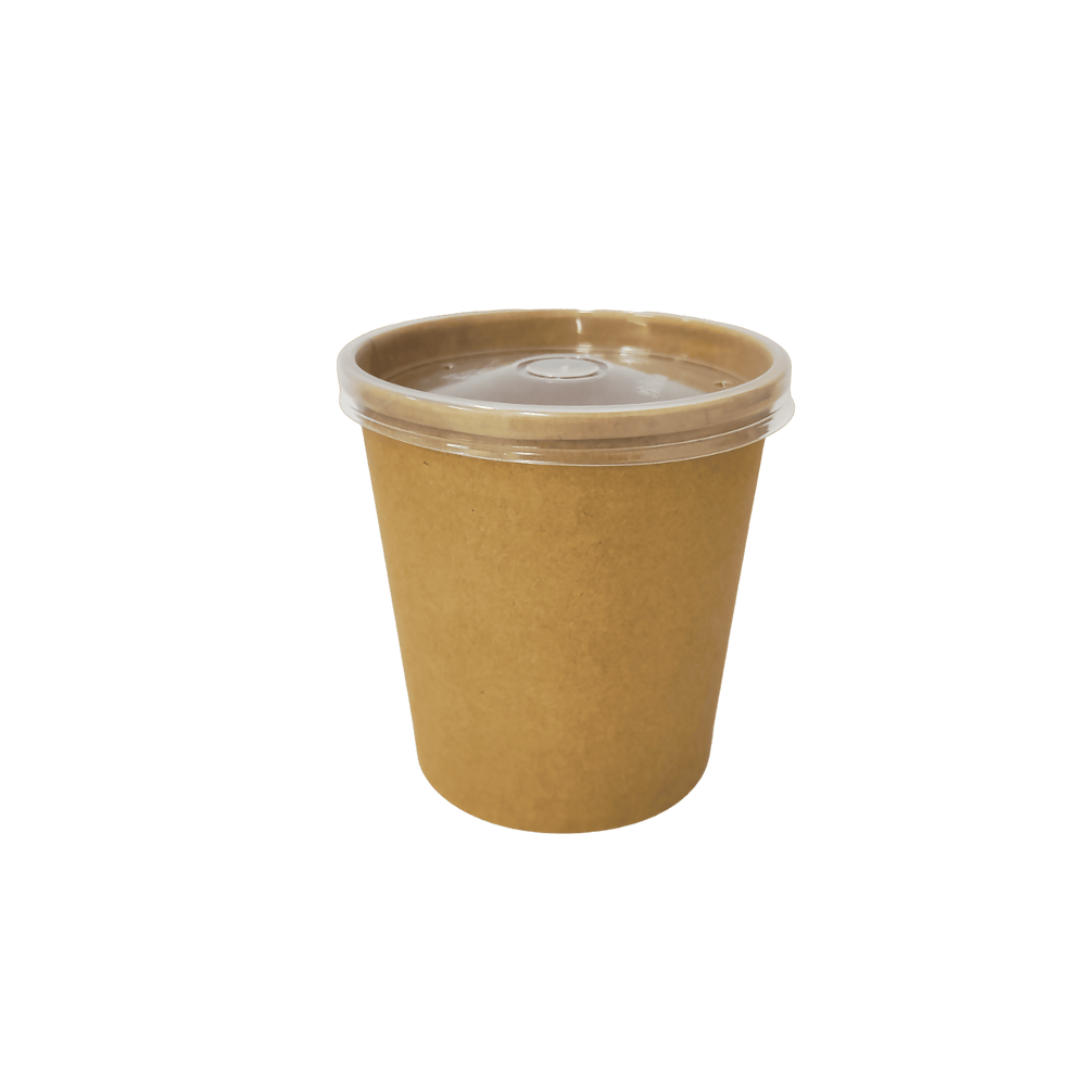 Pot kraft + couvercle PP 480mL / 16oz 9,8x7,5x9,9cm (500 unités)