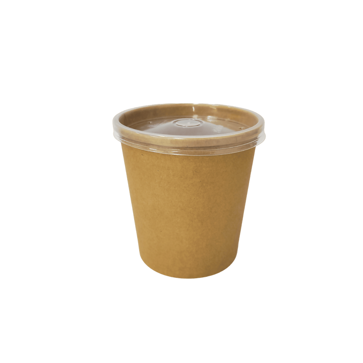 Pot kraft + couvercle PP 480mL / 16oz 9,8x7,5x9,9cm (500 unités)