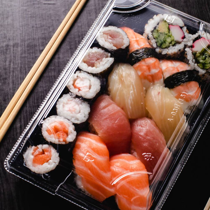 Barquette sushi à motifs avec couvercle 22x14x4,5 (400 unités)