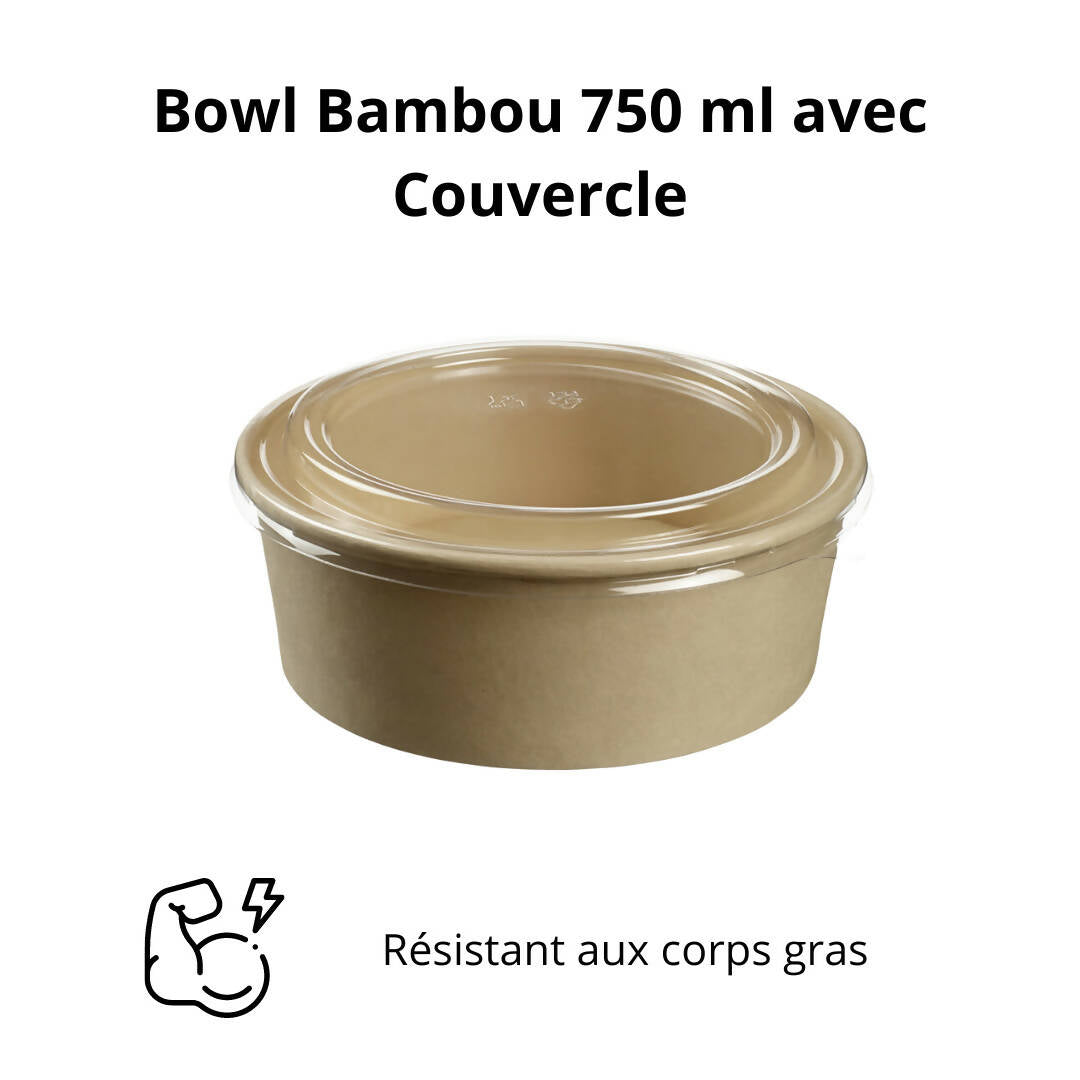 300 Saladiers en fibre de bambou + Couvercle - 750 ml