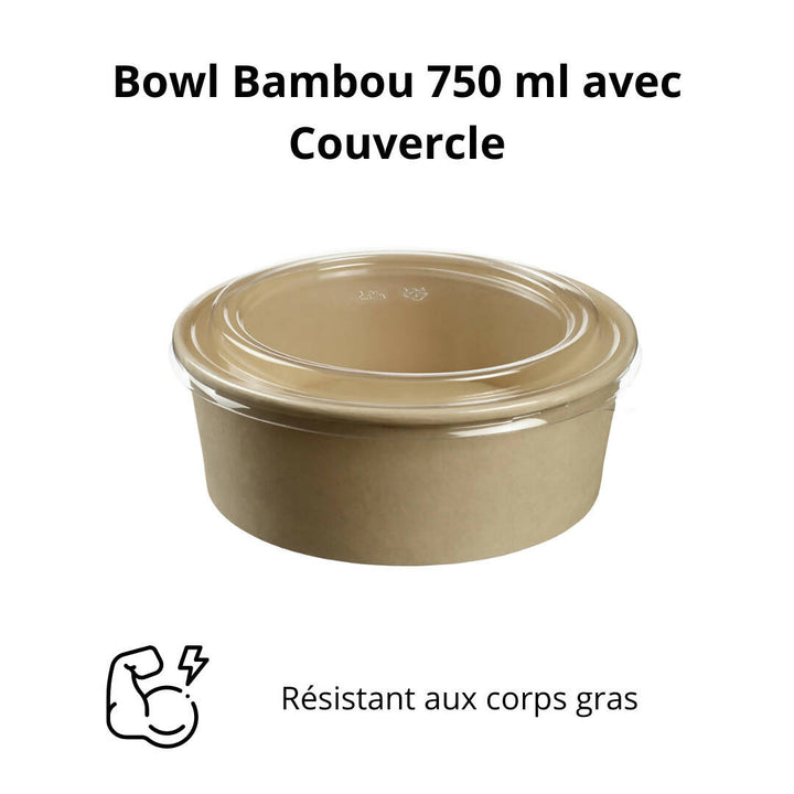 300 Saladiers en fibre de bambou + Couvercle - 750 ml