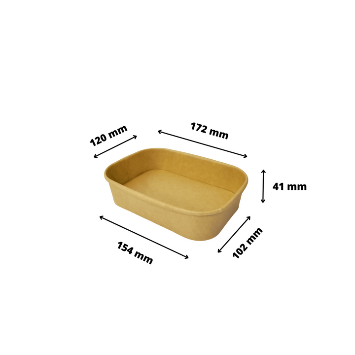 Bol kraft rectangulaire 500 mL 17,3x12,1x4,1 avec couvercle PP (300 unités)