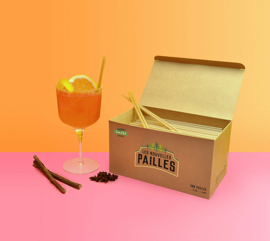 Boite de 500 pailles en fibre de canne à sucre 21cms x 6mm - taille standard