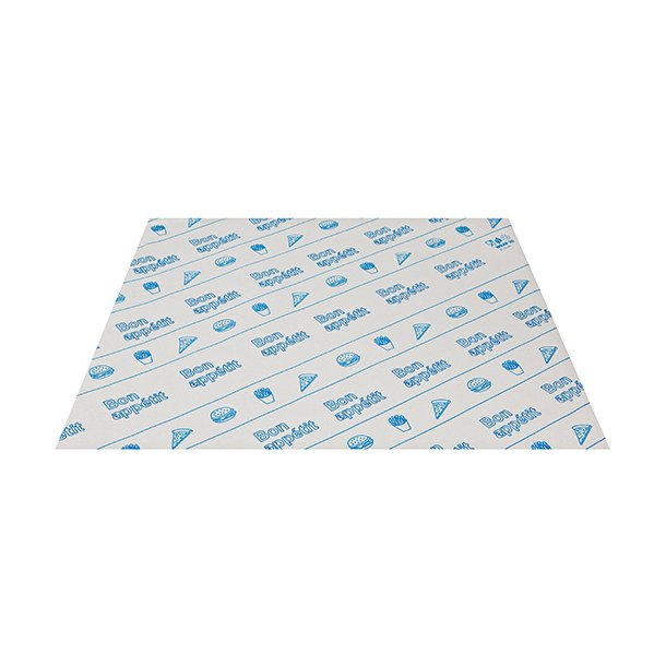 Papiers plastifié pour emballage snack blanc et bleu 25 x 32 cm