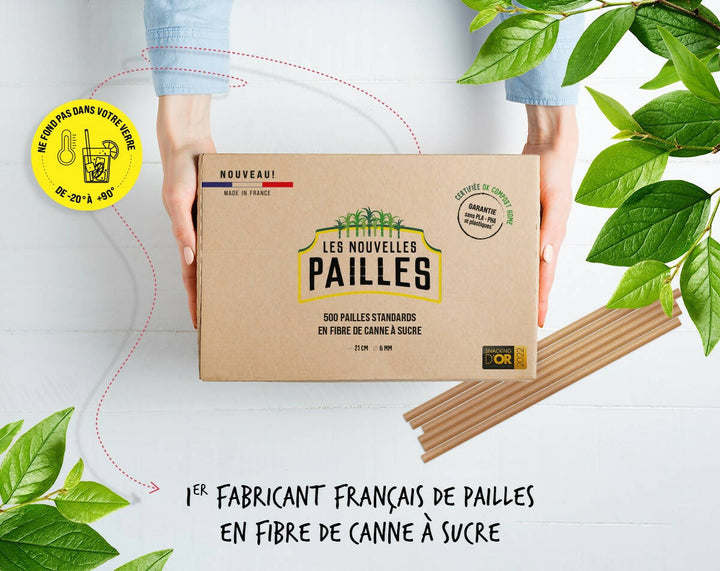 Boite de 500 pailles en fibre de canne à sucre 21cms x 6mm - taille standard