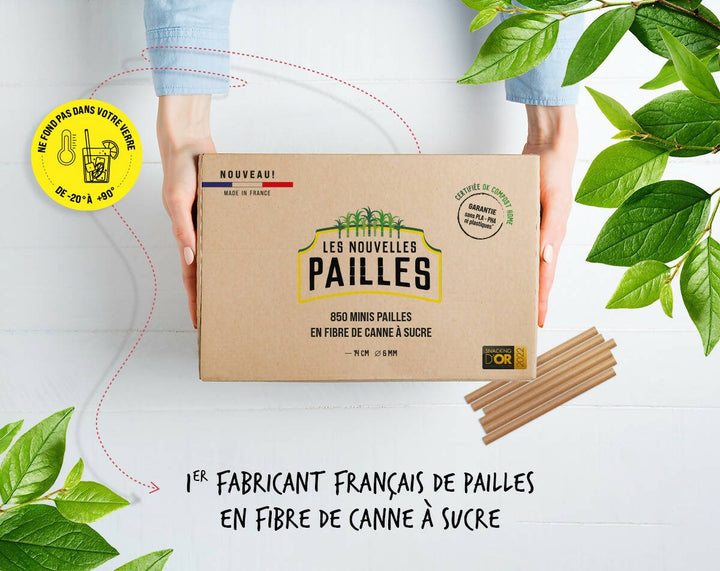 Boite de 850 pailles en fibre de canne à sucre 14cms x 6mm - taille mini