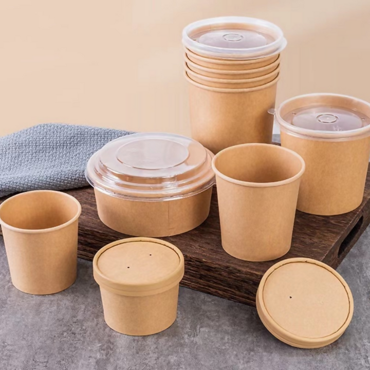 Pot kraft + couvercle PP 240mL / 8oz 9,8x8,1x6cm (500 unités)