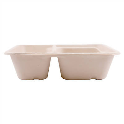 PLATEAUX 3 COMPART + COUVERCLE PET 'BIONIC' 950 ML 22x18x5,5+1,3 CM NATUREL BAGASSE
